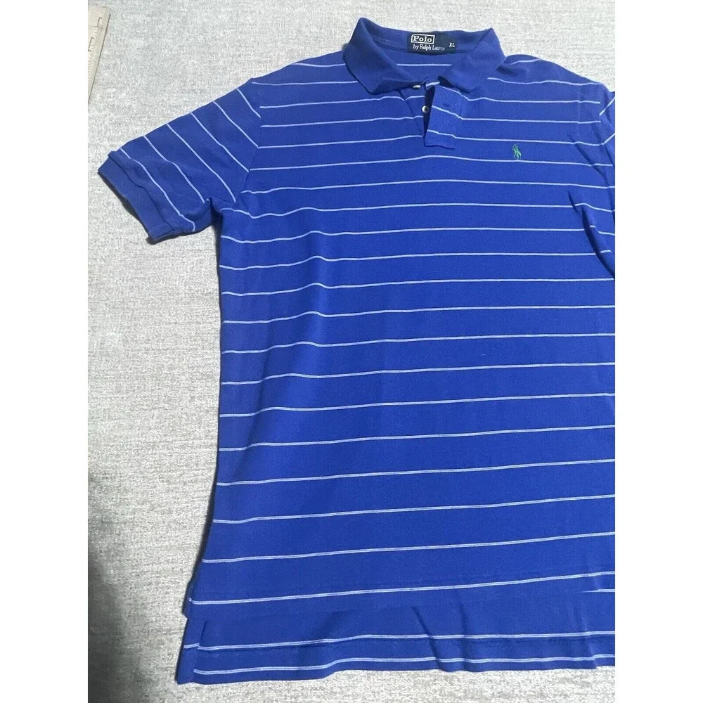 Polo By Ralph Lauren Polo Shirt Men’s Blue Striped Collared Short Sleeve